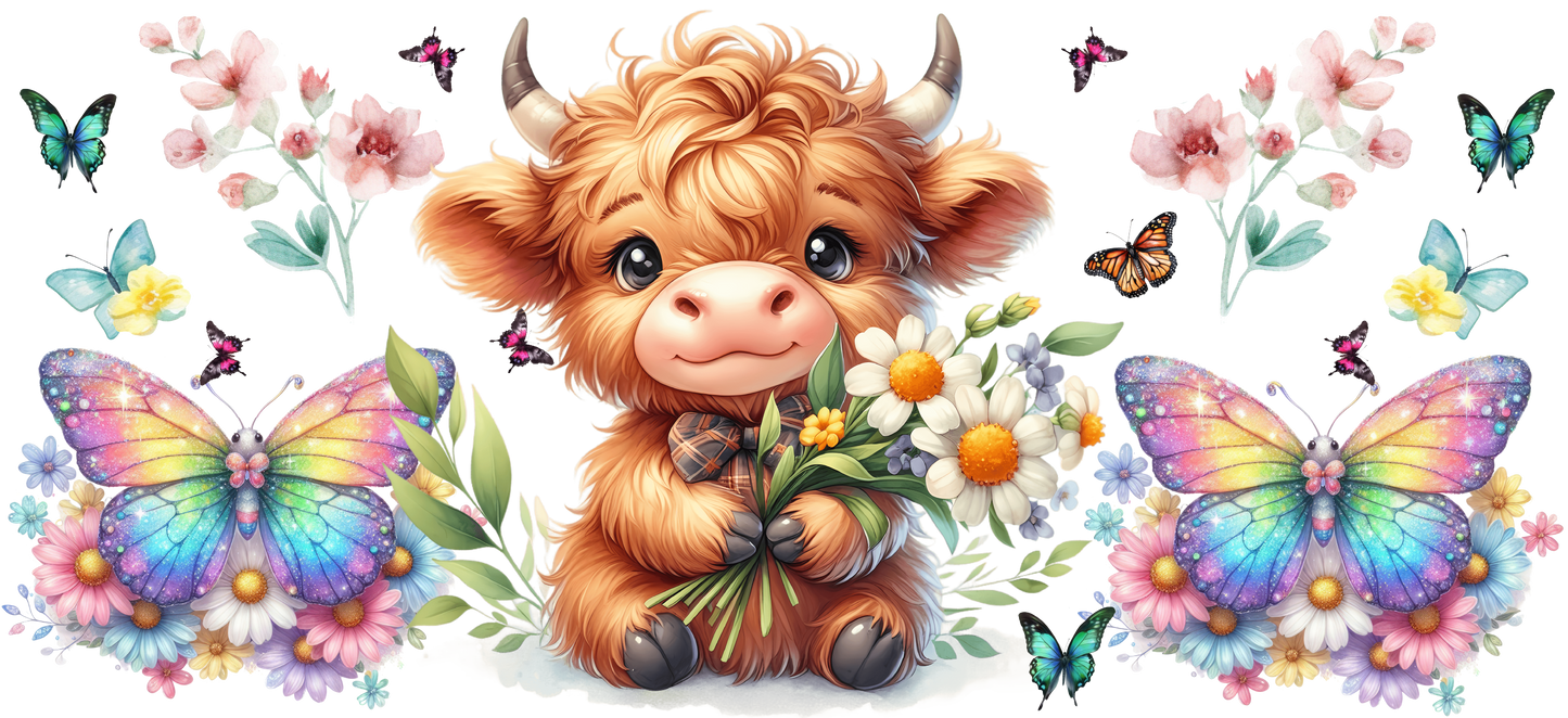 Sweet highland cow with flowers
