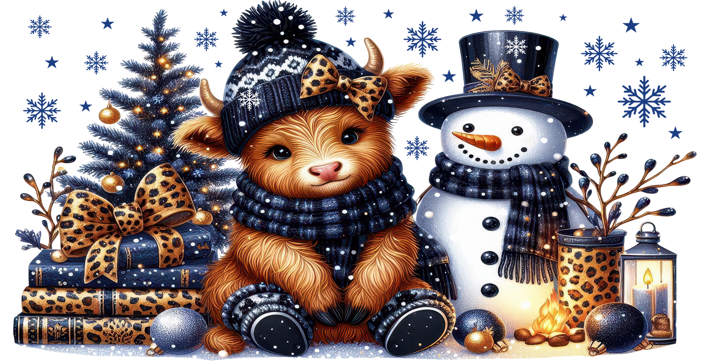 Winter cow and snowman
