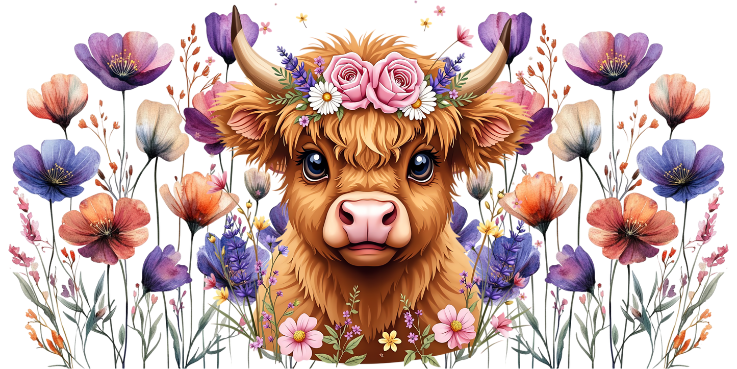 Highland cow (purple flowers)