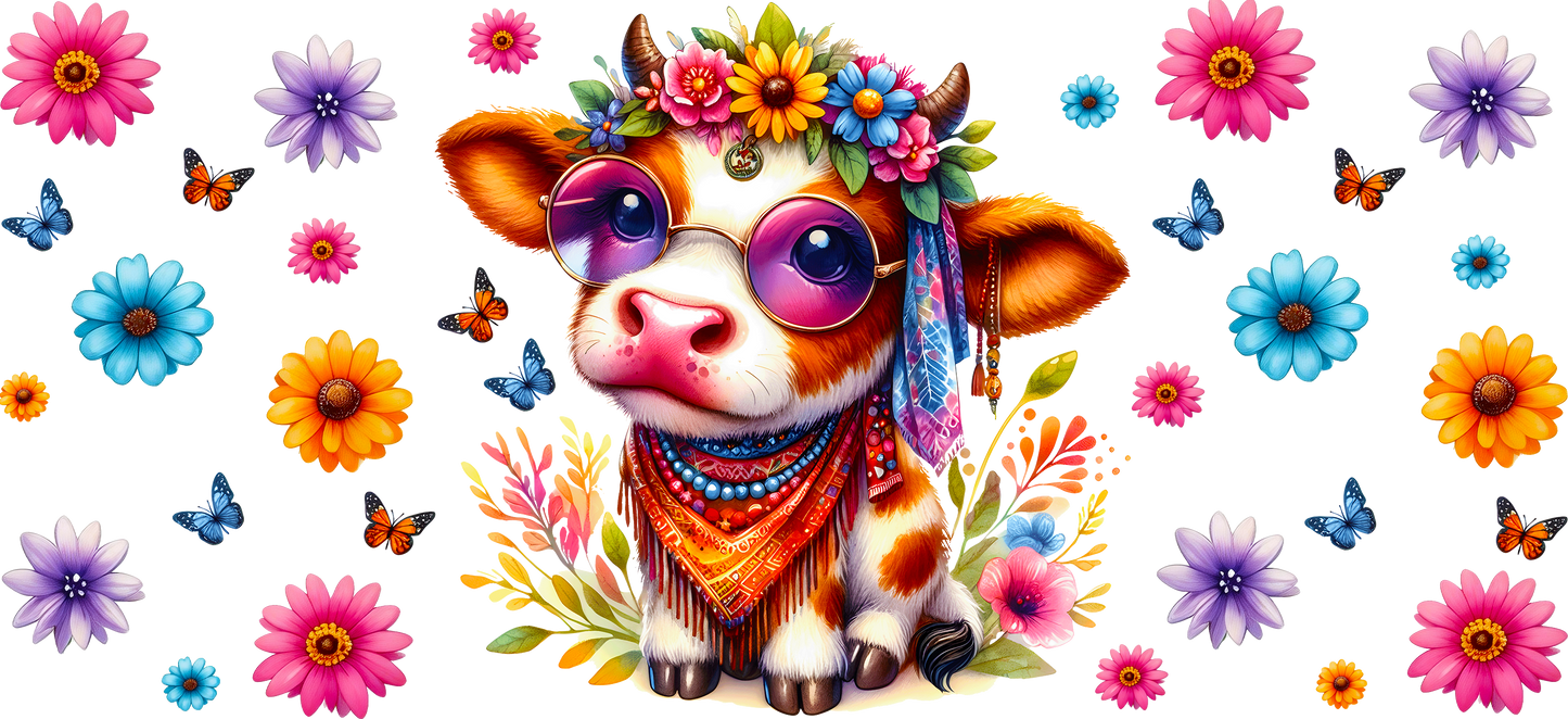 Flowers butterflies highland cow