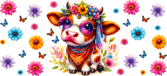 Flowers butterflies highland cow