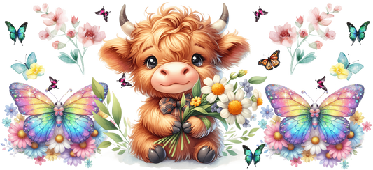 Sweet highland cow with flowers