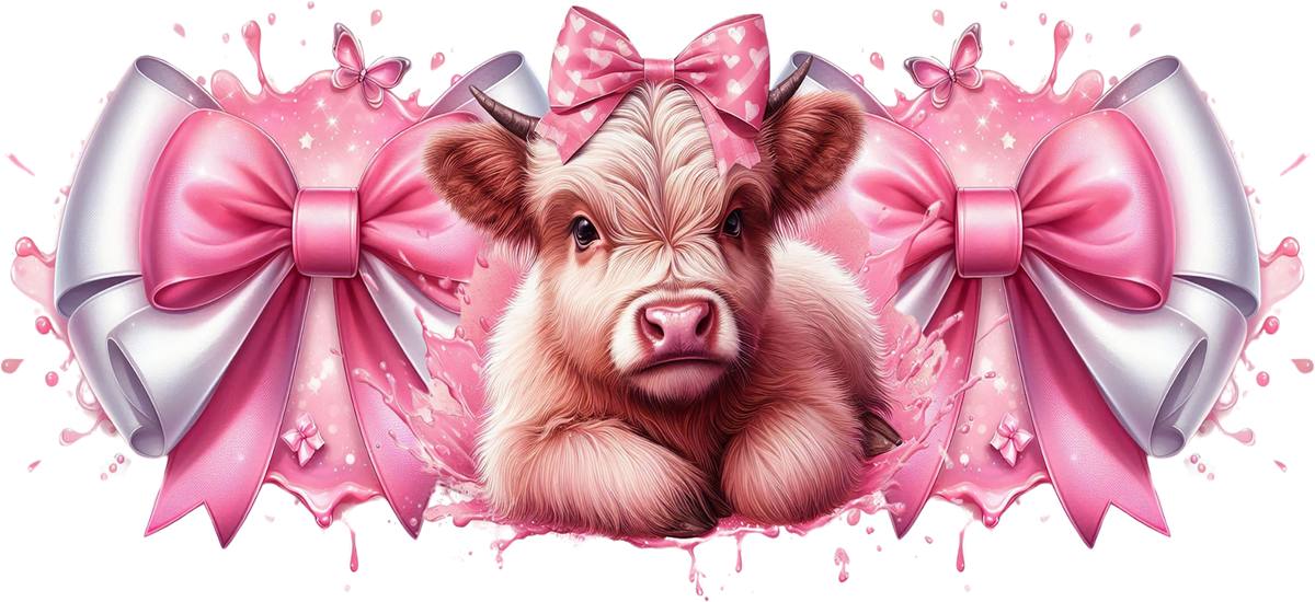 Big pink bow highland cow