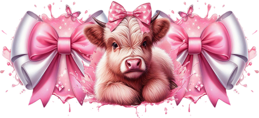 Big pink bow highland cow