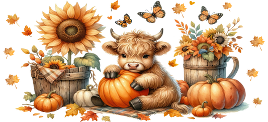 Sunflower, pumpkin highland cow