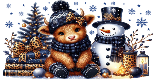 Winter cow and snowman