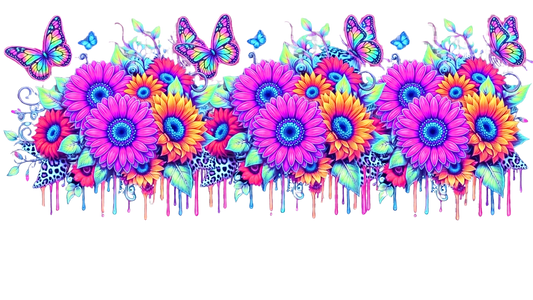 Neon flowers and butterflies