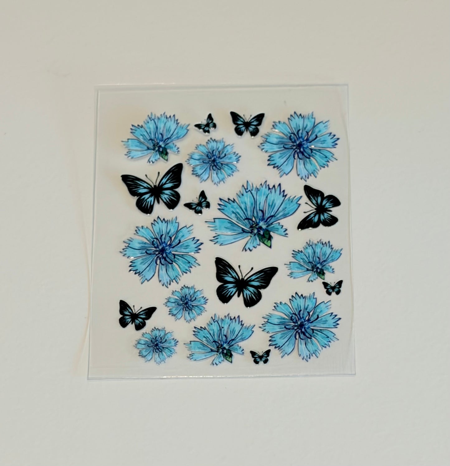 blue flowers and butterfly's
