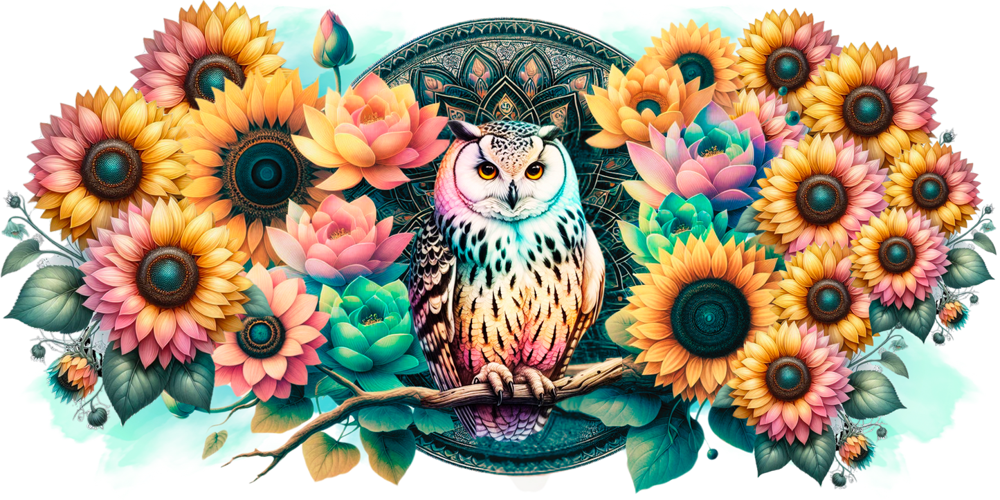 Owl and sunflowers