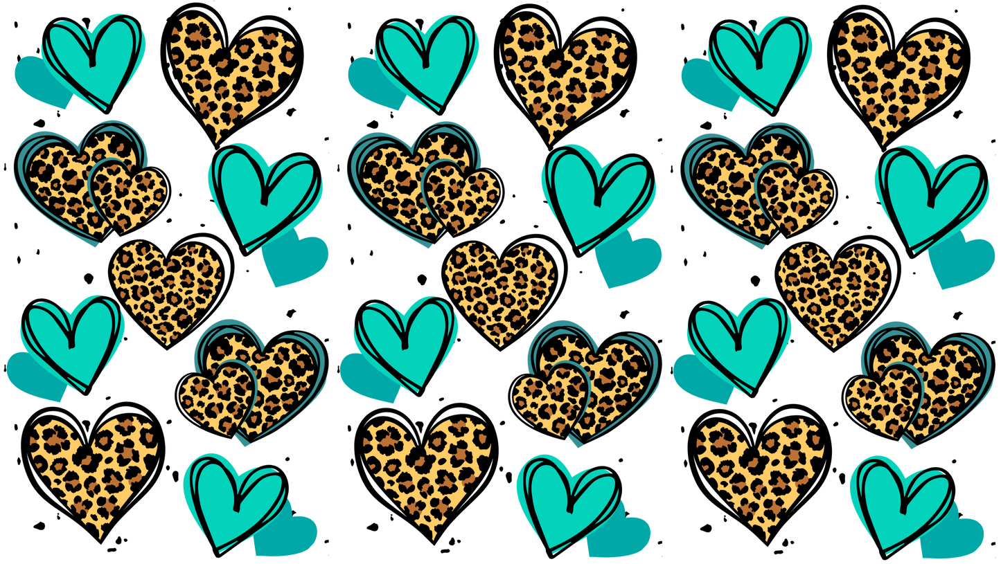 Cheetah and teal hearts