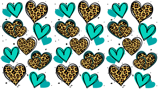 Cheetah and teal hearts