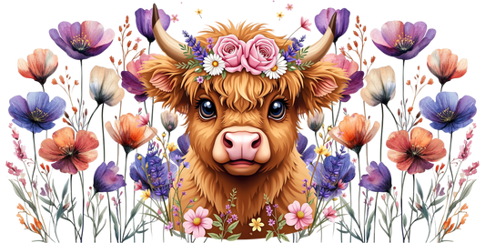 Highland cow (purple flowers)